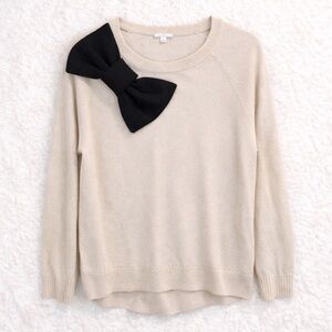 NWT Kate Spade NY Cream Wool Cashmere Sweater Black Bow Shoulder Medium Coquette